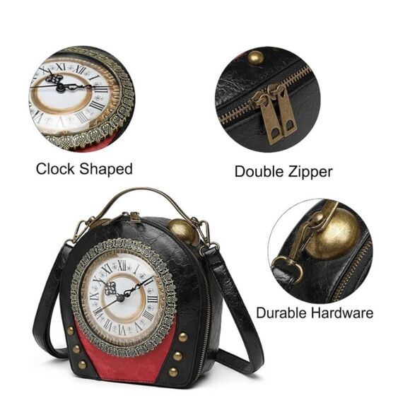 Women Classic Retro Clock Shaped Crossbody Shoulder Bag Handbag - Picture 5 of 6